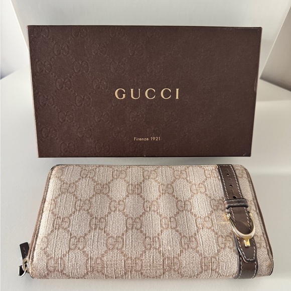 Authentic GUCCI GG Supreme Monogram Zip Around Wallet Maple Brown - Picture 2 of 12